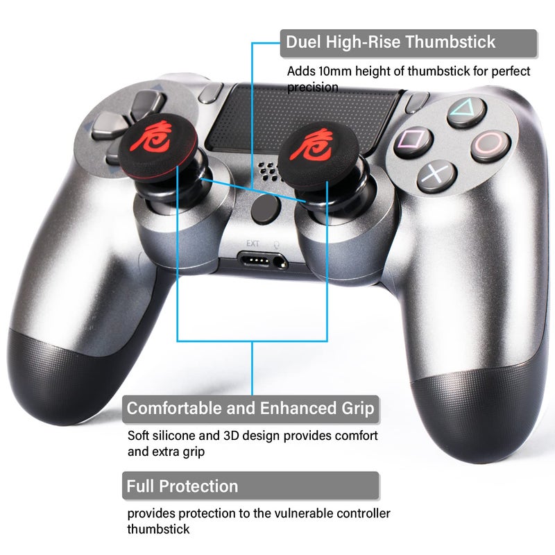 Playrealm FPS Thumbstick Extender & Printing Rubber Silicone Grip Cover 2 Sets for PS5 Dualsenese & PS4 Controller (Danger of Kanji) - Image 4